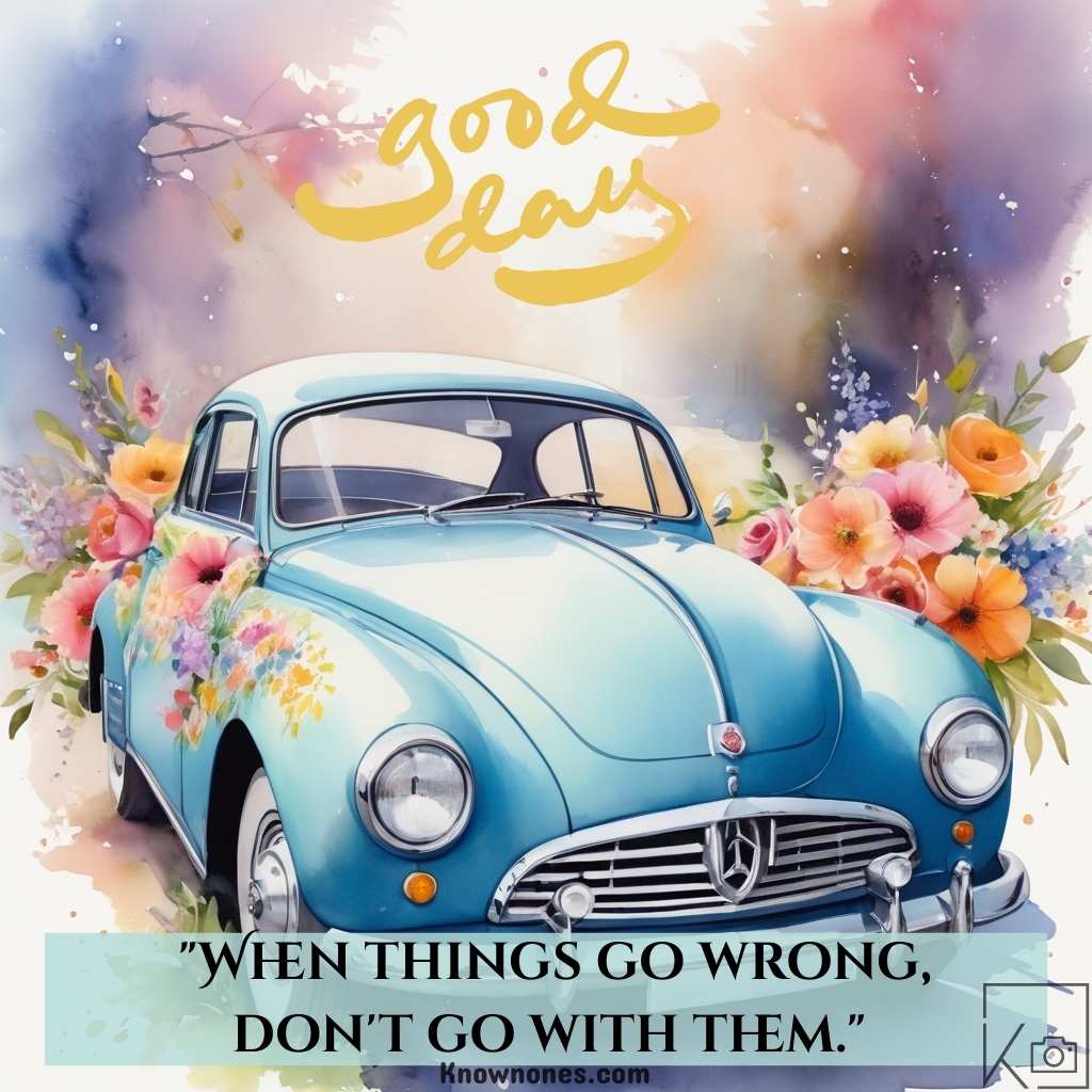 Good Day images - watercolor vintage car with flowers decorated