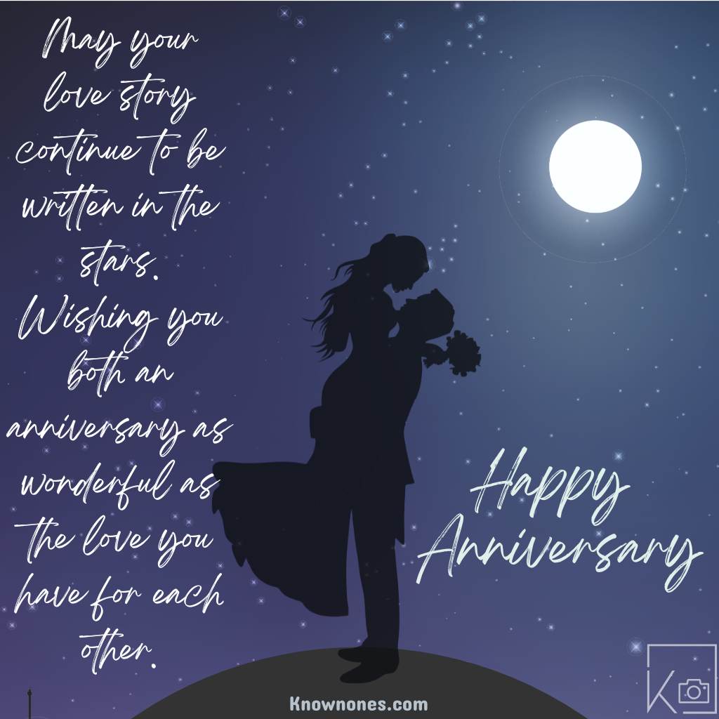 Happy Anniversary - wishes and images - boy holdng girl under a moonlit sky